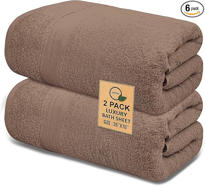 Softolle 100% Cotton Luxury Bath Sheets - Pack of 2 (35" x 70") | Super Soft, Quick-Dry & Highly Absorbent Towels for Bathroom, Home, Spa & Gym (Taupe)