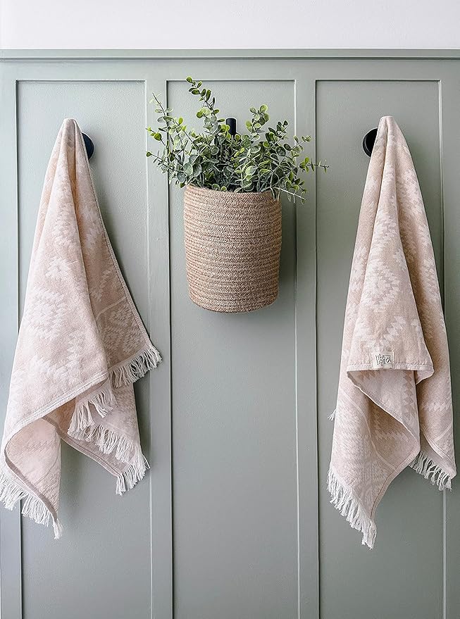 RAY SILVER Aztec Turkish Hand Towels Set of 2 100% Cotton Peshtemal Soft Feel 18 x 36 Light Weight Travel Camping Bath Sauna Beach Gym Pool Blanket Quick Dry Oversized Towel (Nude, Hand Towel)