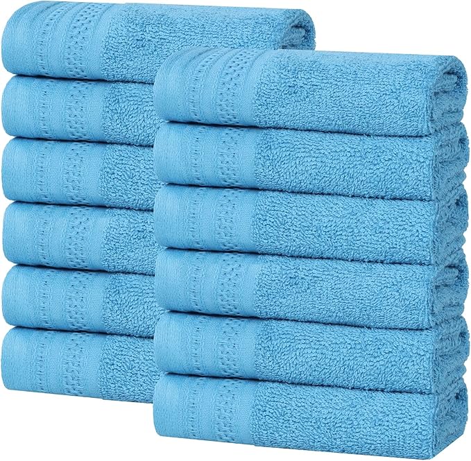 Superior Honeycomb Cotton Medium Weight Towels, for Guest Bath, Master Bathroom, Shower, Quick Dry, Adults, Home Essentials, Textured Waffle Border, Assorted Towel Set, 12 Piece Face Towel Set, Azure