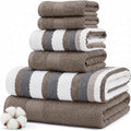 Modern Threads Pax 6-Piece Reversible Yarn Dyed Jacquard Towel Set - Bath Towels, Hand Towels, & Washcloths - Super Absorbent & Quick Dry - 100% Combed Cotton, Khaki