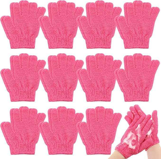 Ramede 30 Pair Exfoliating Glove Double Sided Exfoliating Bath Gloves Pack Nylon Colorful Shower for Men Women Beauty Spa Massage Shower Deep Clean Body Skin Bathing Scrubber Disposable(Rose Red)