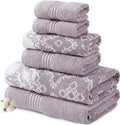 Modern Threads Charlize 6-Piece 100% Cotton Towel Set–Reversible Yarn Dyed Jacquard & Solid – Includes 2 Bath Towels, 2 Hand Towels, 2 Washcloths – Absorbent, Quick Dry, Soft & Durable – Orchid