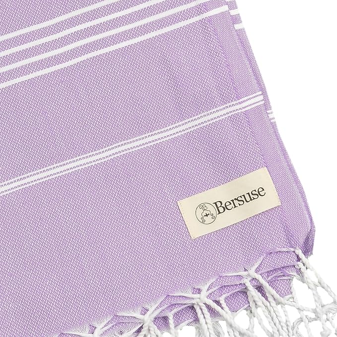Bersuse Towels Anatolia XL Beach Blanket Throw Blanket Turkish Towel 100% Cotton Extra-Large Quick-Dry Lightweight Premium Peshtemal Towel - 61x82 Inches, Lilac