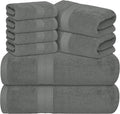Avalon Towels Luxury 8 Piece Grey Towels Set, 2 Bath Towels, 2 Hand Towels and 4 Washcloths, 600 GSM 100% Ring Spun Cotton Highly Absorbent Grey Bathroom Towels, Ideal for Hotel, Spa and Gym