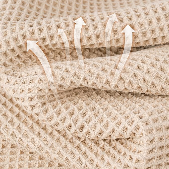 MICROFI New Microfiber Waffle Bath Towels, 2 Pieces, Oversized, Soft, Absorbent, Fast Drying, Lint Free 430 GSM (Champagne)