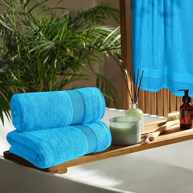 Belizzi Home 4 Pack Bath Towel Set 27x54, 100% Ring Spun Cotton, Ultra Soft Highly Absorbent Machine Washable Hotel Spa Quality Bath Towels for Bathroom, 4 Bath Towels Turquoise Blue