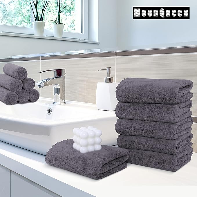 MOONQUEEN 12 Pack Premium Hand Towels - Quick Drying - Microfiber Coral Velvet Highly Absorbent Towels - Multipurpose Use as Hotel, Bathroom, Shower, Spa, Hand Towel 16 x 28 inches (Gray)