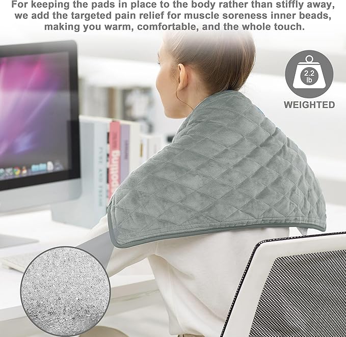 Deepsoon Heating Pad,Electric Heating Pads for Back,Neck,Moist Heating Pad for Abdomen Shoulder Knee Legs,Dry/Moist Heat&Auto Shut Off,Mother's Day Birthday for Men and Women,Weighted Gray,24x12 Inch