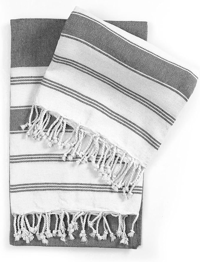 Goroly Home Cotton Turkish Peshtemal Beach Towel, Extra Large, Thin Quick Dry Sand Free Pool & Swim Towel, Bathing Blanket, Travel Essentials, (Charcoal, 36x71 Inches)