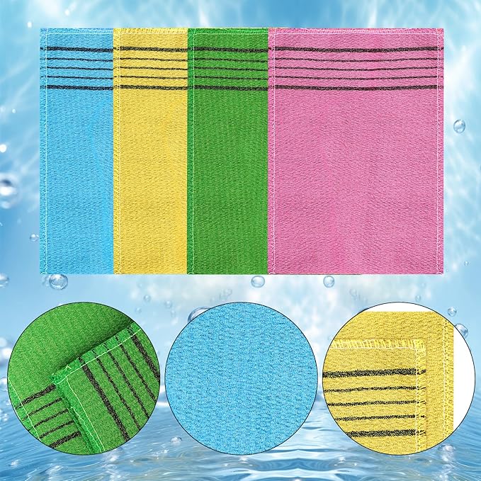 Korean Exfoliating Mitt 4PCS Exfoliating Gloves Body Scrubber Large Korean Washcloth Exfoliating for Korean Spa at Home Dead Skin Remover