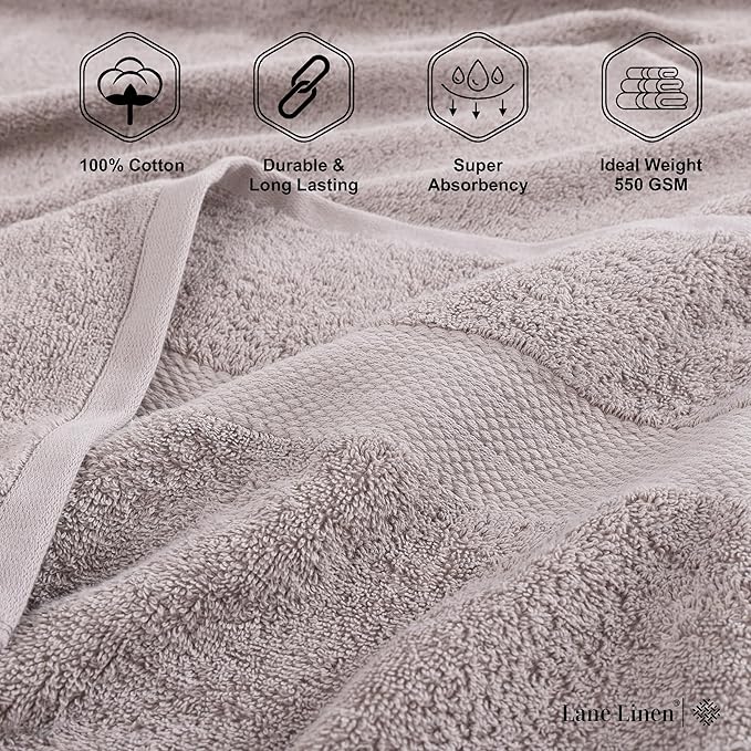 LANE LINEN Bath Towel Set of 4 PC (28"x54") - 100% RingSpun Cotton Bathroom Towel Set - Reinforced Edges, Quick Dry, Very Soft & Absorbent Large Bath Towel - Mininmal Linting after 3 Washes - Platinum