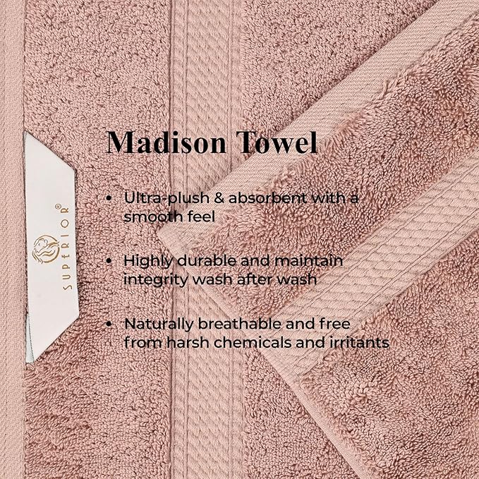 Superior Egyptian Cotton Pile Bath Towels, Ultra Soft Luxury Towel, Thick Plush Essentials, Absorbent Heavyweight, Guest Bath, Hotel, Resort, Spa, Pool, Bathroom, Shower Basics, Set of 4, Muted Mauve