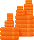 GLAMBURG Ultra Soft 24-Piece Towel Set - 100% Pure Ringspun Cotton, Contains 8 Oversized Bath Towels 27x54, 8 Hand Towels 16x28, 8 Wash Cloths 13x13 - Ideal for Everyday use, Hotel & Spa - Orange