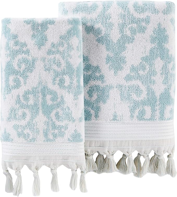 SKL Home Mirage Fringe 2 Bath, 2 Hand Towel Set, Aqua