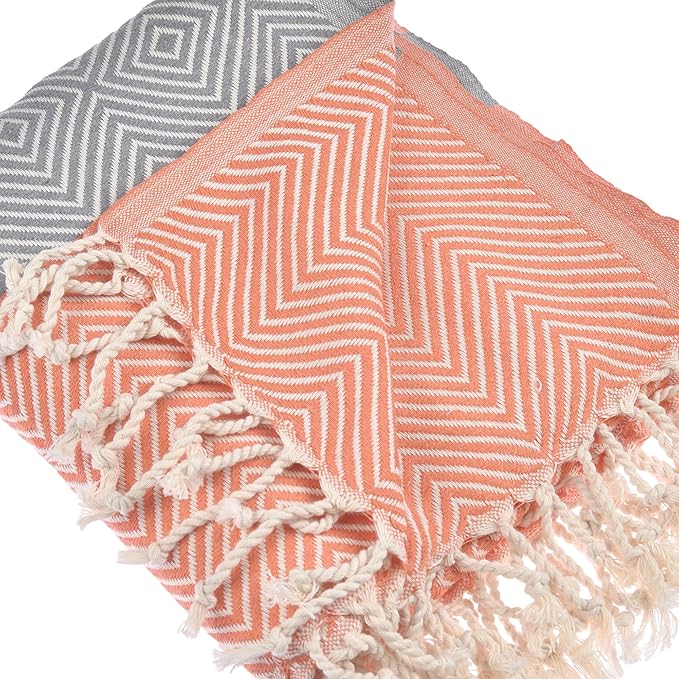 Beach Towel | Cotton Beach Towels, Easy to Carry, Sand Free, Highly Absorbent, Quick Dry, Turkish Towels for Travel Camping Bath Sauna Beach Gym Pool Yoga SPA by Lahammam, Design, Orange