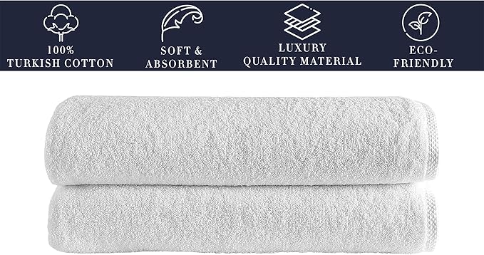 Classic Turkish Towels CTT - Premium Jumbo Bath Sheet 2 Pack, 100% Turkish Cotton, Absorbent & Ultra Comfy Bath Towel Sheets for Hotels & Spa | 35"x70" (White)