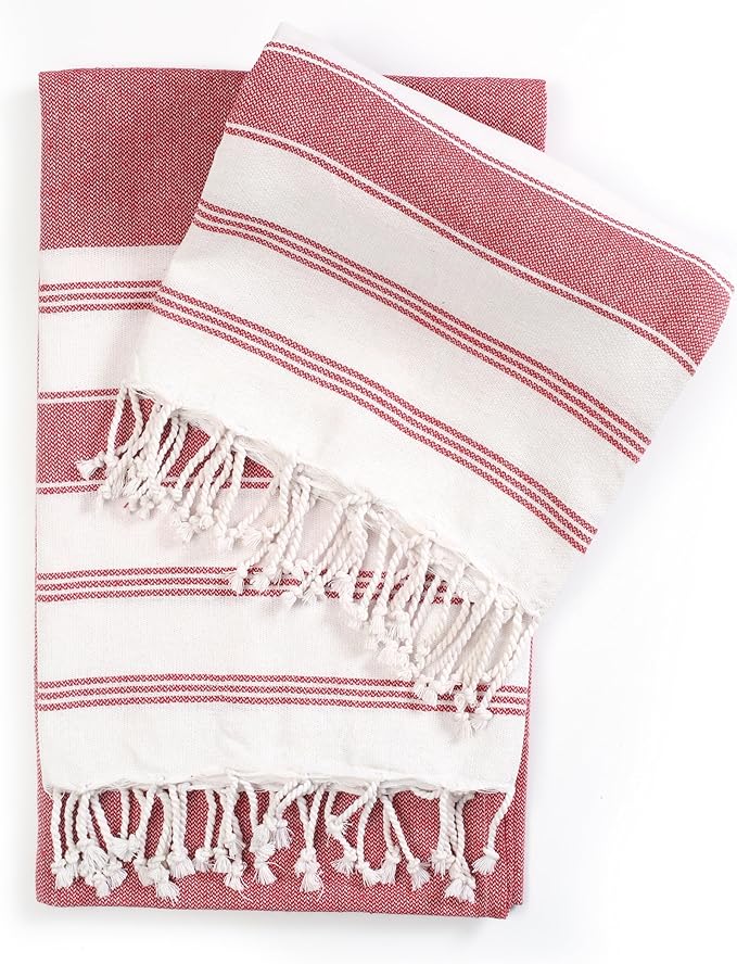 Goroly Home Cotton Turkish Peshtemal Beach Towel, Extra Large, Thin Quick Dry Sand Free Pool & Swim Towel, Bathing Blanket, Travel Essentials, (Red, 36x71 Inches)