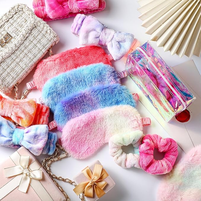 Kajaia 48 Pcs Spa Party Supplies for Girls Spa Party Favor Sleepover Slumber Supplies for Women Headband Eye Mask Hair Scrunchies Toiletry Bag(Colorful,Cute)