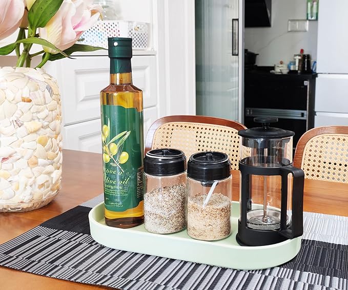 Green Small Tray (11.8 inch), 3 Pack Oval Tray for Kitchen Counter, Bathtub Bathroom Vanity Items, Countertop Organizer, Coffee Accessory, Bar, Serving Seasoning, Salt and Pepper, Soap.