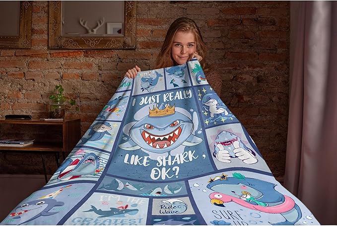 Fish Shark Flannel Fleece Blanket Throw Couch Microfiber Soft Cozy Lightweight Luxury Bed Blanket 80"x60"for Adult