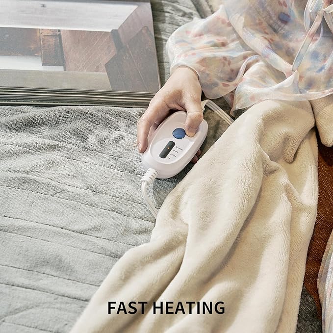 JET'S HOME Heated Blanket Twin 62"x84" - ETL&FCC Certified Flannel Electric Blanket Throw Machine Washable Heating Blanket with 4 Heating Levels 10 Hours Auto-Off Overheating Protection (Grey)