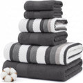Modern Threads Pax 6-Piece Reversible Yarn Dyed Jacquard Towel Set - Bath Towels, Hand Towels, & Washcloths - Super Absorbent & Quick Dry - 100% Combed Cotton, Coal