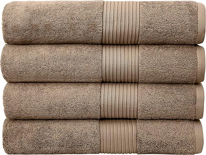 Luxury Oversized Bath Towels | 650 GSM, 34" x 56" | Hotel Quality, Soft & Highly Absorbent | Quick Dry, Thick, Combed Cotton Bathroom Towels | Mocha - 4 Pack