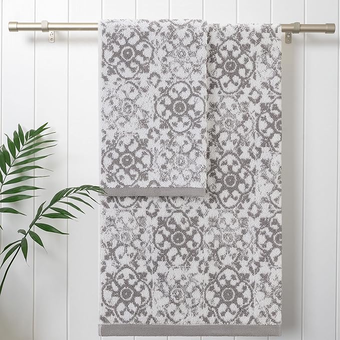 Jessica Simpson – Bath Towel 4 Piece Set, Aziza, Premium Bathroom Décor, Includes 2 Hand Towels and 2 Shower Towels, 100% Cotton & Machine Washable, Skyrocket Grey