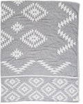 Bersuse 100% Cotton Teotihuacan XL Throw Blanket Turkish Towel Beach Blanket - Beach Camping Essentials - 75x90 Inches, Silver Grey