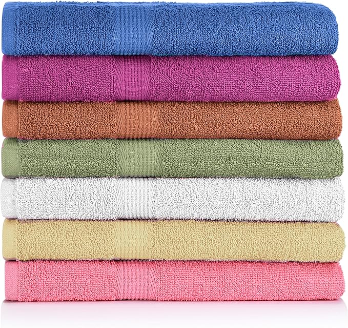 CrystalTowels 7-Pack Bath Towels - Extra-Absorbent - 100% Cotton - 27" x 52"