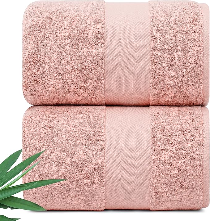 Alusa Home Ultra Soft & Plush Viscose from Bamboo Bath Sheets - 700 GSM Pack of 2 - Extra Large 70x35 in - Super Absorbent & Quick Drying (Blush Pink)