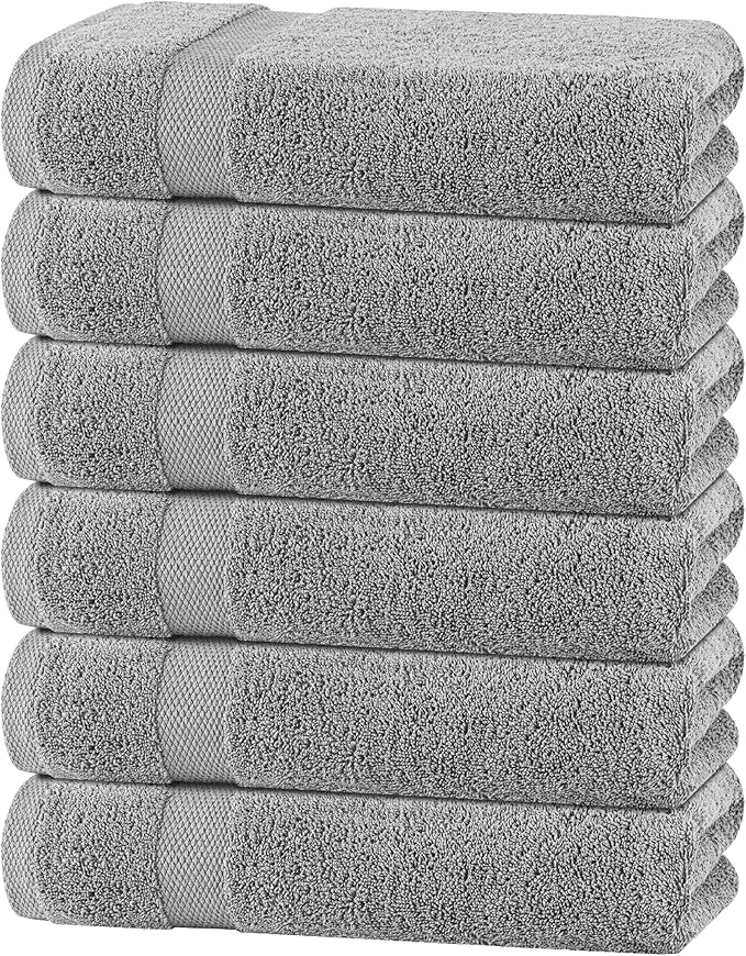 White Classic Wealuxe Light Gray Bath Towels 24x50 Inch, Cotton Towel Set for Bathroom, Hotel, Gym, Spa, Soft Extra Absorbent Quick Dry 6 Pack