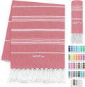 LeStoff Turkish Beach Towel 100% Organic Cotton Prewashed 38"x71" Soft Highly Absorbent Quick Drying Beach Pool Bath Yoga Gym Sauna Travel SPA Eco-Friendly Blanket Fouta Peshtemal - (Red)