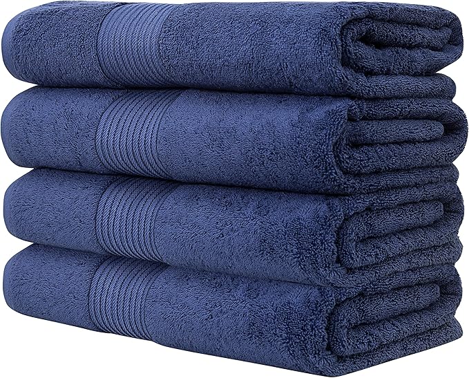 Luxury Oversized Bath Towels | 650 GSM, 34" x 56" | Hotel Quality, Soft & Highly Absorbent | Quick Dry, Thick, Combed Cotton Bathroom Towels | Denim - 4 Pack