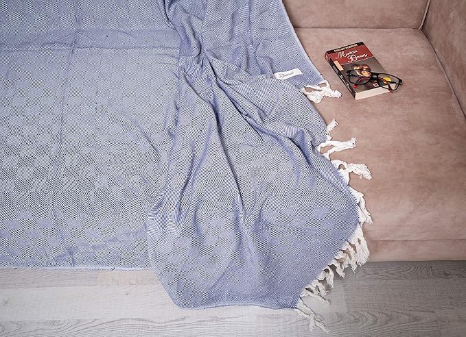 Bersuse 100% Cotton Milas XL Throw Blanket for Couch - 100% Cotton Lightweight Durable Throw Blanket, Big Blanket for Sensitive Skin, Decorative and Versatile - 60x90 Inches, Dark Blue