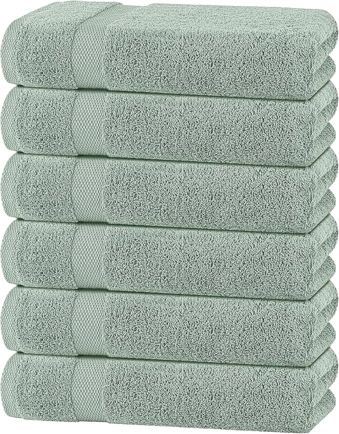 White Classic Wealuxe Green Bath Towels 24x50 Inch, Cotton Towel Set for Bathroom, Hotel, Gym, Spa, Soft Extra Absorbent Quick Dry 6 Pack