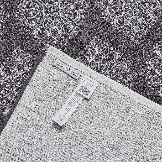 Modern Threads 6 Piece Reversible Yarn Dyed Jacquard Towel Set Artesia Damask Platinum
