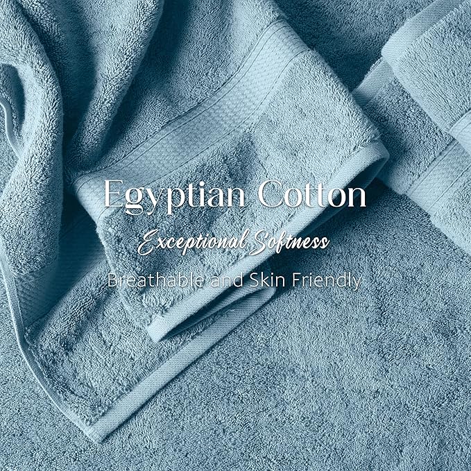 Superior Solid Egyptian Cotton Bath Towel Set, 30" x 55", Denim Blue, 2-Pieces