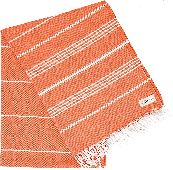 Bersuse Towels Anatolia XL Beach Blanket Throw Blanket Turkish Towel 100% Cotton Extra-Large Quick-Dry Lightweight Premium Peshtemal Towel - 61x82 Inches, Dark Orange (Set of 6)