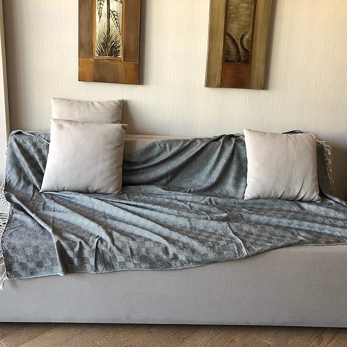 Bersuse 100% Cotton Milas XL Throw Blanket for Couch - 100% Cotton Lightweight Durable Throw Blanket, Big Blanket for Sensitive Skin, Decorative and Versatile - 60x90 Inches, Grey