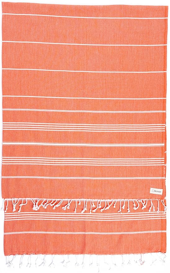 Bersuse Towels Anatolia XL Beach Blanket Throw Blanket Turkish Towel 100% Cotton Extra-Large Quick-Dry Lightweight Premium Peshtemal Towel - 61x82 Inches, Dark Orange (Set of 6)