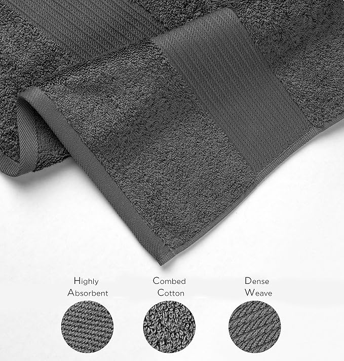 Luxury Oversized Bath Towels | 650 GSM, 34" x 56" | Hotel Quality, Soft & Highly Absorbent | Quick Dry, Thick, Combed Cotton Bathroom Towels | Dark Grey - 4 Pack