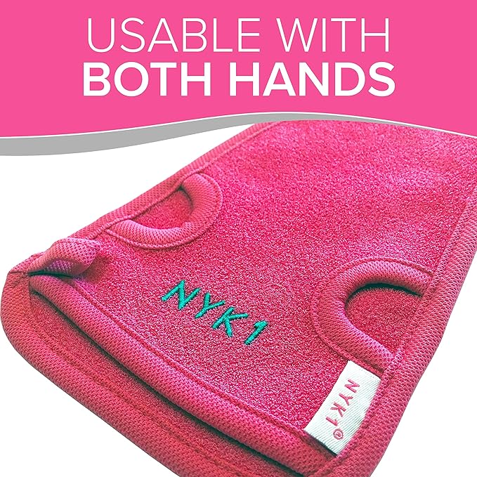 Dead Skin Exfoliating Mitt Deep Pore Cleansing Exfoliating Glove (Pink, Large) at Home Microdermabrasion Dead Skin Remover for Body - Natural Plant Fibre Shower Gloves Exfoliating for Women and Men