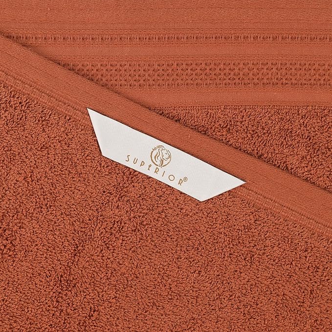 Superior Honeycomb Cotton Medium Weight Towels, for Guest Bath, Master Bathroom, Shower, Quick Dry, Adults, Home Essentials, Textured Waffle Border, Towel Set, Bath Towels, Set of 4, Rust