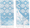 RAY SILVER Aztec Turkish Hand Towels Set of 2 100% Cotton Peshtemal Soft Feel 18 x 36 Light Weight Travel Camping Bath Sauna Beach Gym Pool Blanket Quick Dry Oversized Towel (Blue, Hand Towel)