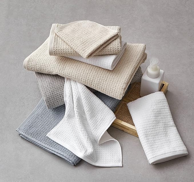Nautica - Bath Towels, 100% Soft & Absorbent Cotton with Waffle Texture, Highly Absorbent & Quick Dry, Medium Weight Bathroom Towels (Oasis Beige, 8 Piece)