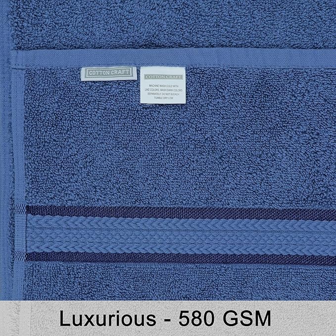 COTTON CRAFT Ultra Soft Washcloths - 12 Pack Luxury Washcloths - 100% Cotton Plush Absorbent 580 GSM Face Towels - Machine Washable Quick Dry Durable Wash Cloth Set - Bathroom Spa Gym Skincare - Blue