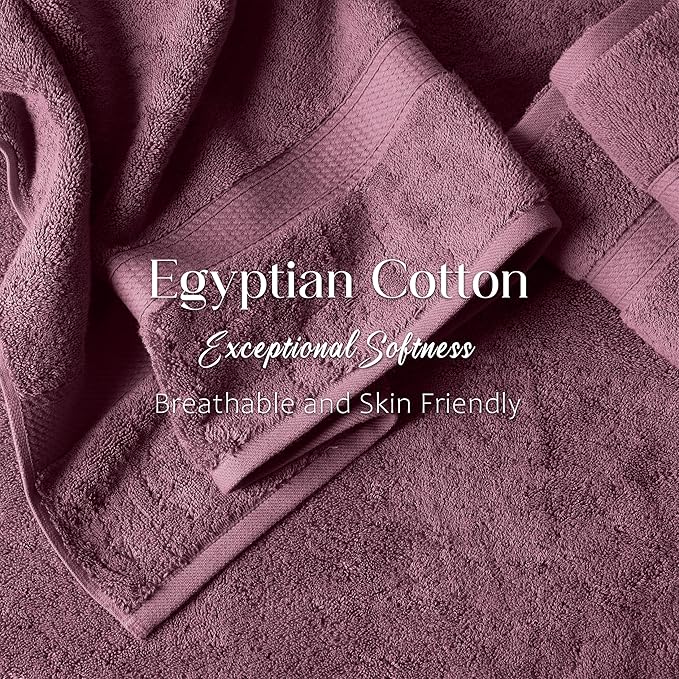 SUPERIOR Egyptian Cotton Pile 6 Piece Towel Set, Includes 2 Bath, 2 Hand, 2 Face Towels/Washcloths, Ultra Soft Luxury Towels, Thick Plush Essentials, Guest Bath, Spa, Hotel Bathroom, Plum
