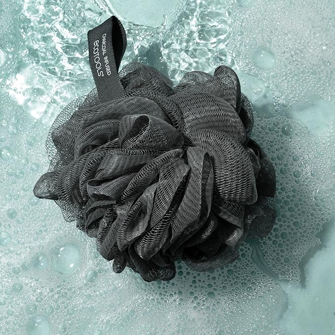 EcoTools Charcoal EcoPouf, Loofah Sponge for Bath & Shower, Infused Pouf, Recycled Netting, Exfoliation Removes Dead Skin, Eco-Friendly Bath Accessory, Cruelty-Free, Color May Vary, 1 Count (60g)