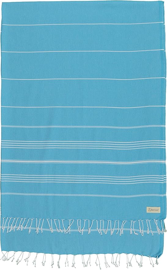 Bersuse Towels Anatolia XL Beach Blanket Throw Blanket Turkish Towel 100% Cotton Extra-Large Quick-Dry Lightweight Premium Peshtemal Towel - 61x82 Inches, Turquoise (Set of 6)